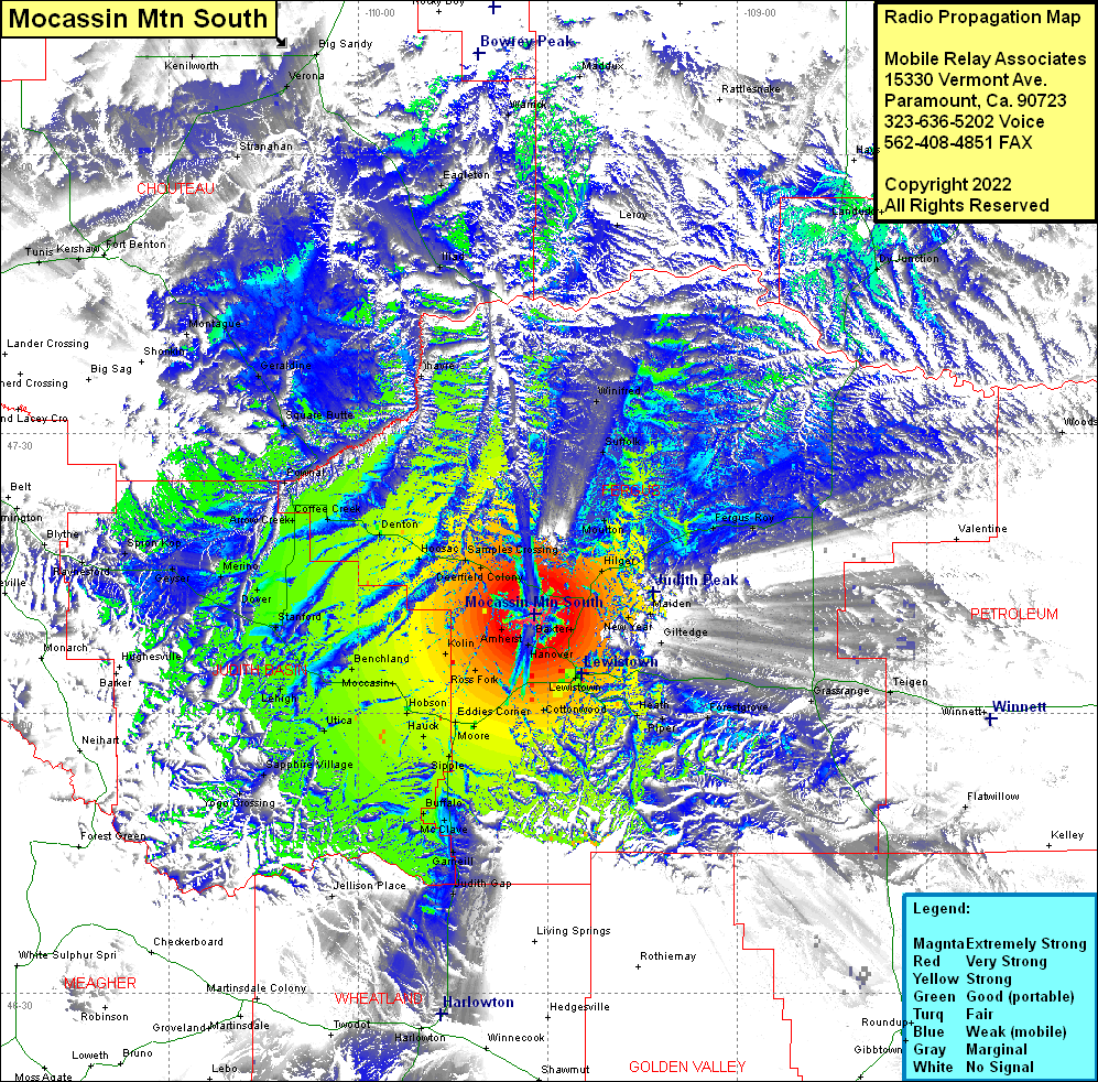 heat map radio coverage Mocassin Mtn South